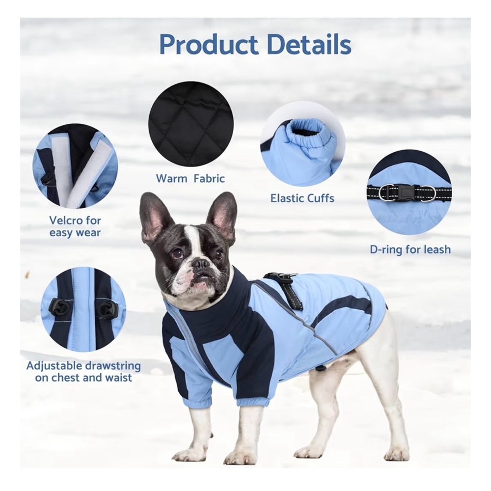 Blue Dog Puffer Coat with Harness